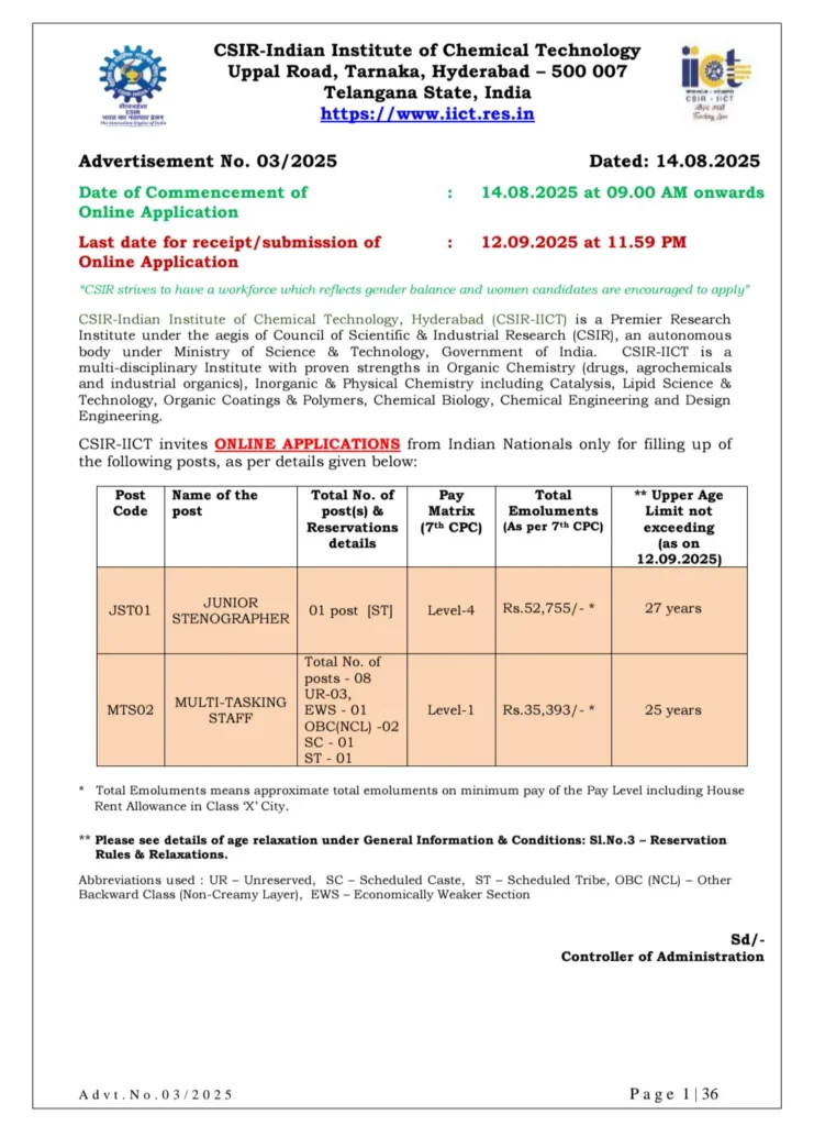 CSIR IICT Bharti 2025